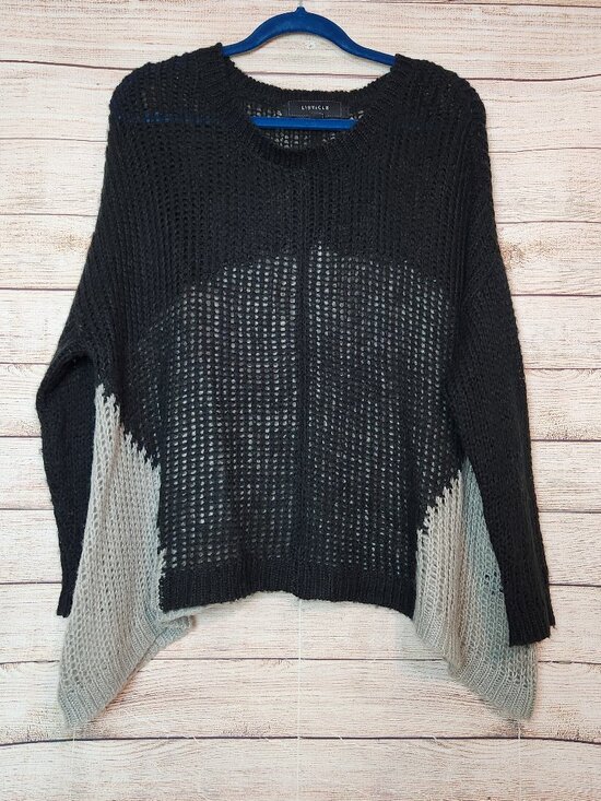 Listicle Black Gray Color Block Chunky Knit Pullover Sweater Women's Size M/L - Picture 1 of 14